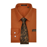 Men's Shirt with Tie Handkerchief Set - BROWN/BLACK TIE