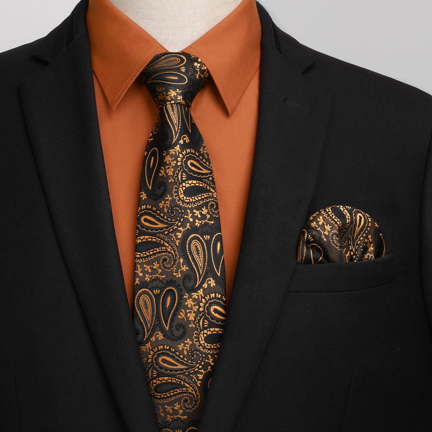 Hisdern Wrinkle-resistant Brown Dress Shirt and Paisley Tie