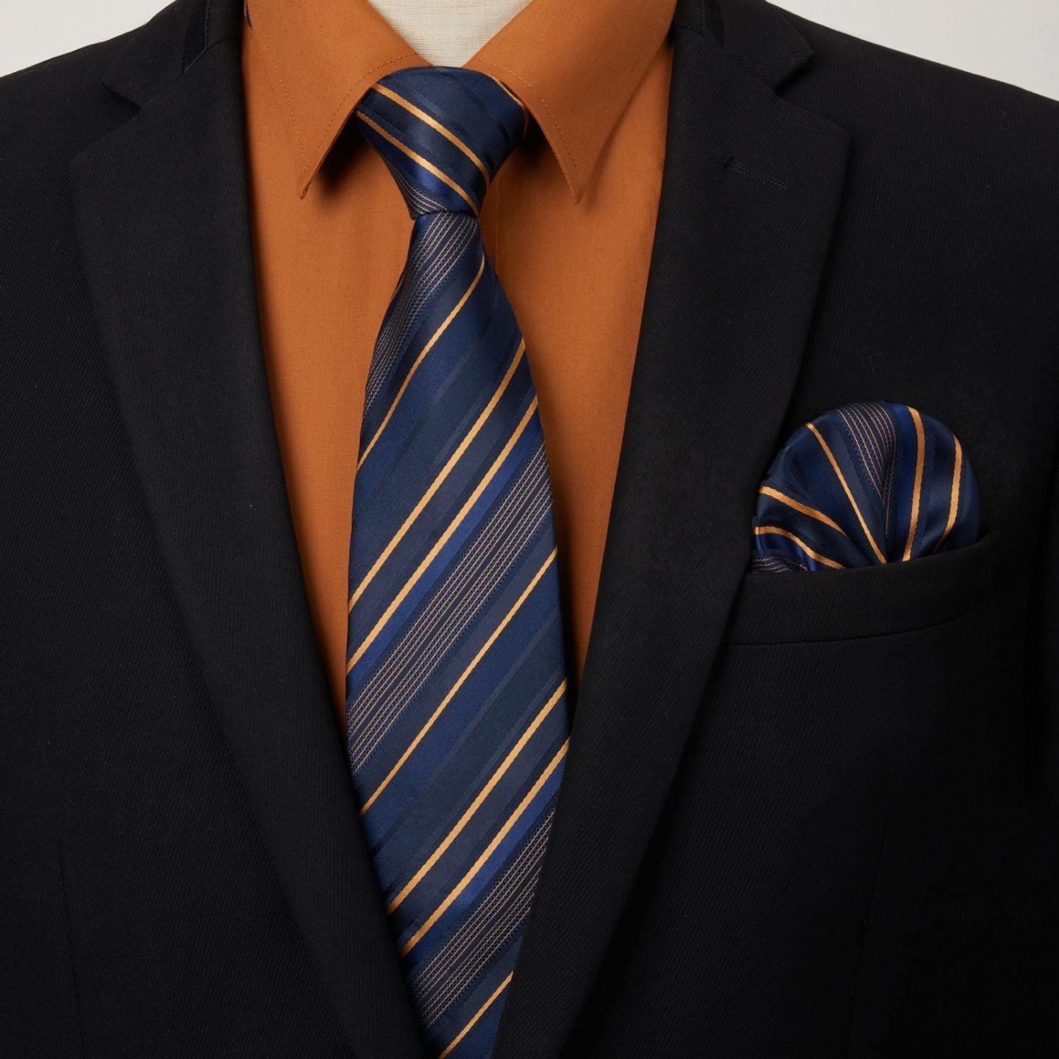 Hisdern Non-iron Brown Dress Shirt and Striped Tie