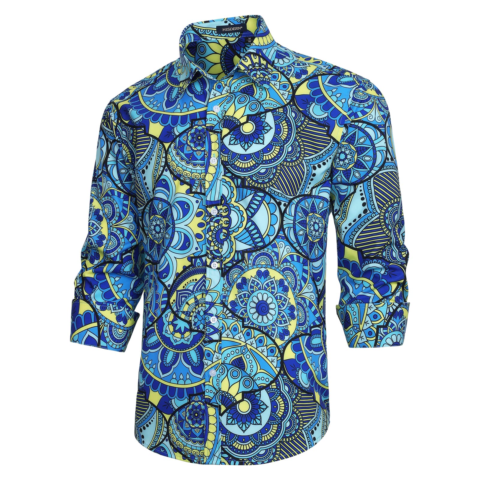 Men's Long Sleeve Shirt With Printing - BLUE/YELLOW