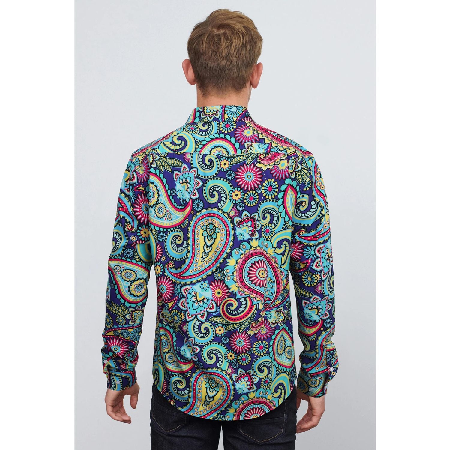 Men's Long Sleeve Shirt With Printing - BLUE/PINK