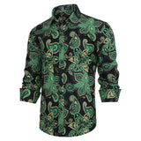 Men's Long Sleeve Shiny Shirt With Printing - BLACK/GREEN