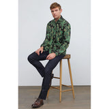 Men's Long Sleeve Shiny Shirt With Printing - BLACK/GREEN