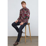 Men's Long Sleeve Shiny Shirt With Printing - RED