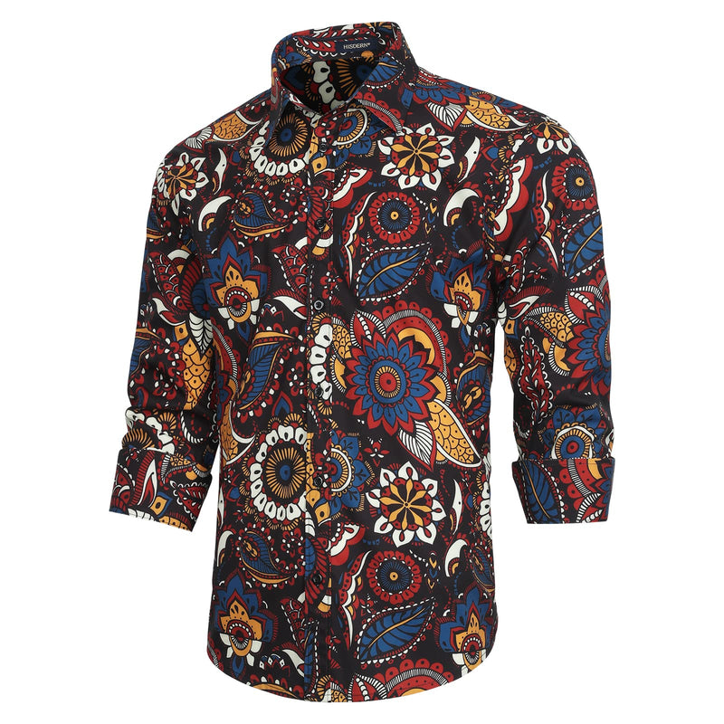 Men's Long Sleeve Shirt With Printing -BLACK/BROWN