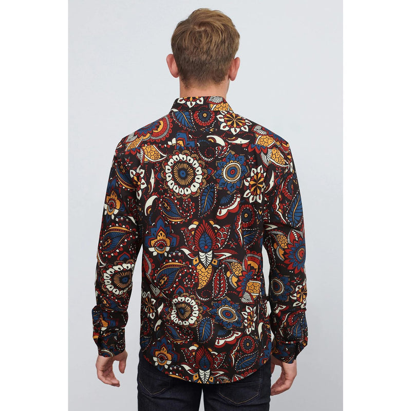 Men's Long Sleeve Shirt With Printing -BLACK/BROWN