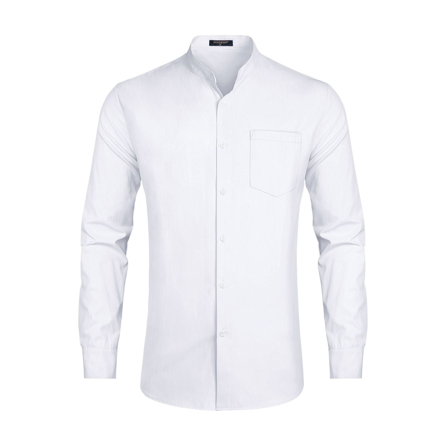 Men's White Grandad Collar Shirt Wedding Regular Fit with Pocket