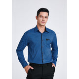 Men's Casual Long Sleeve Plaid Shirt - F-BLUE