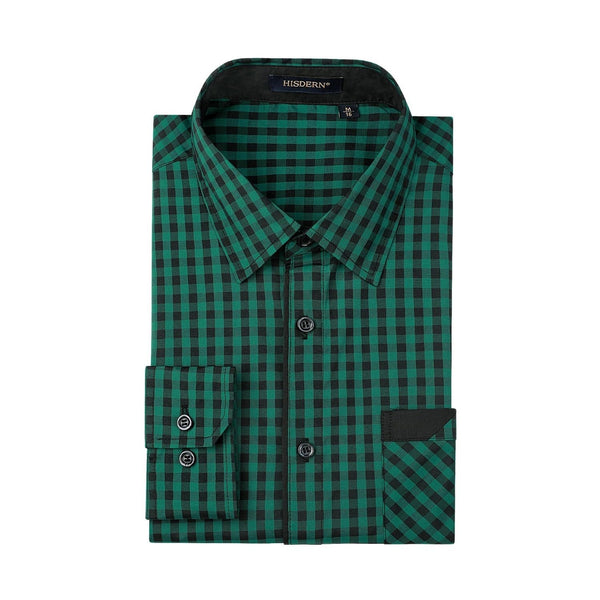 Men's Casual Long Sleeve Plaid Shirt - D-GREEN