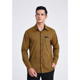 Men's Casual Long Sleeve Plaid Shirt - C-YELLOW