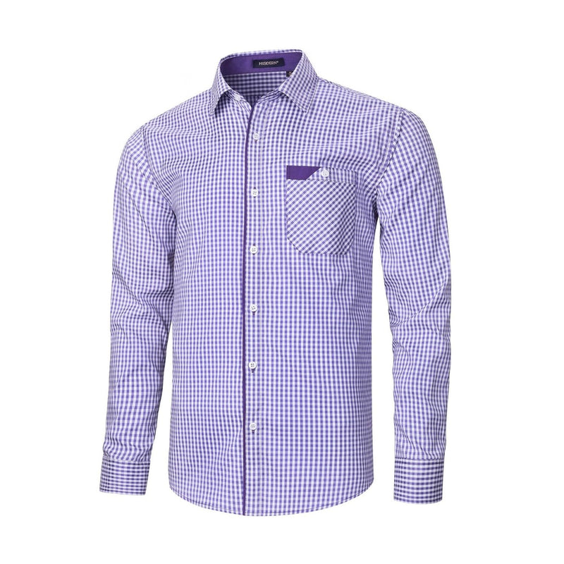 Men's Casual Long Sleeve Plaid Shirt - G-PURPLE