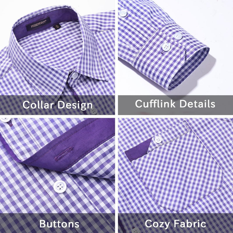 Men's Casual Long Sleeve Plaid Shirt - G-PURPLE