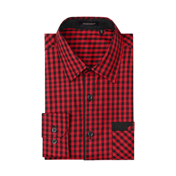 Men's Casual Long Sleeve Plaid Shirt - A-RED