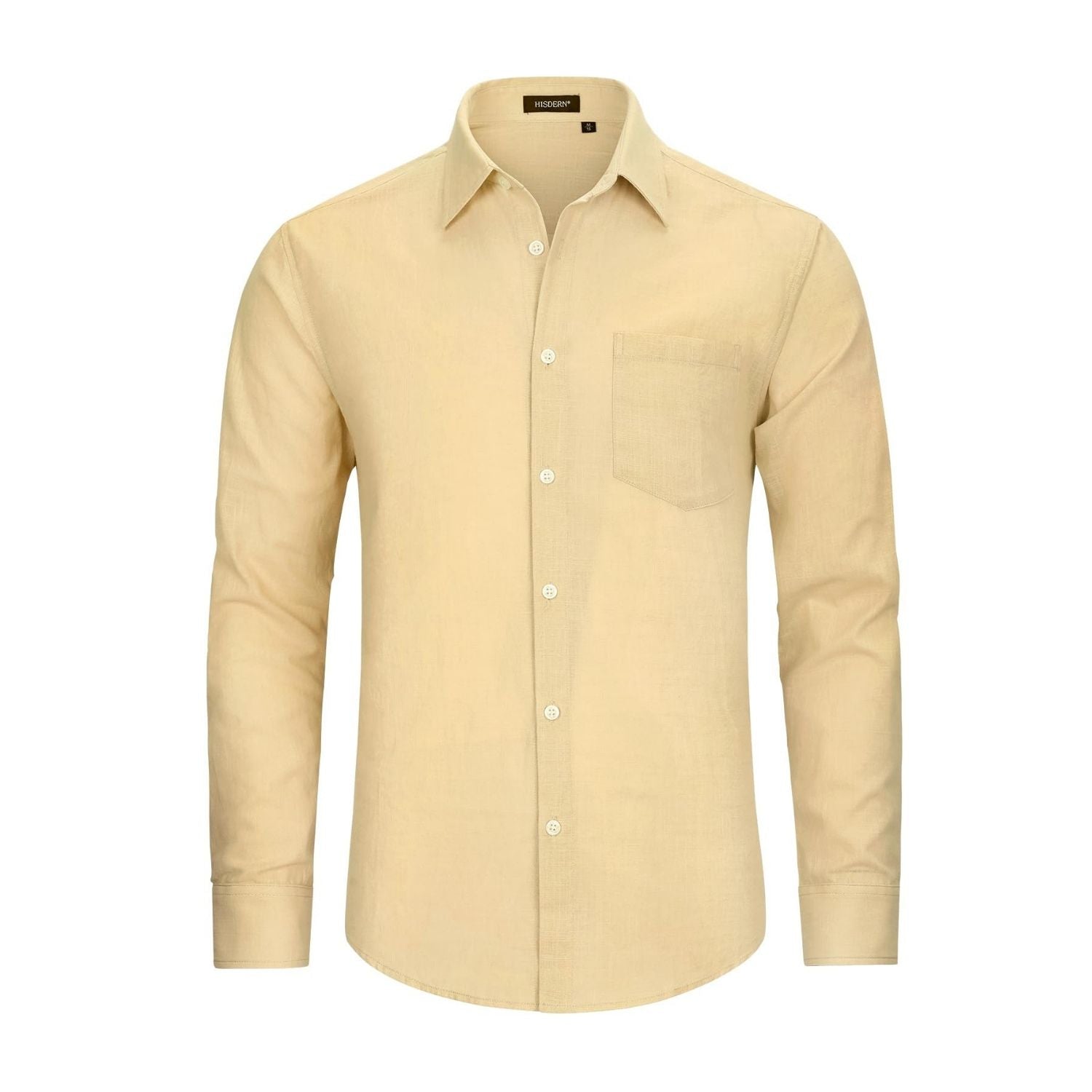 Men's Long Sleeve Beige Casual Linen Shirts for Summer Beach