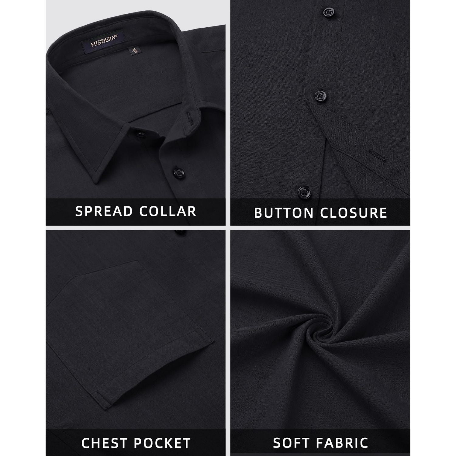 Men's Long Sleeve Black Casual Linen Shirts for Summer Beach