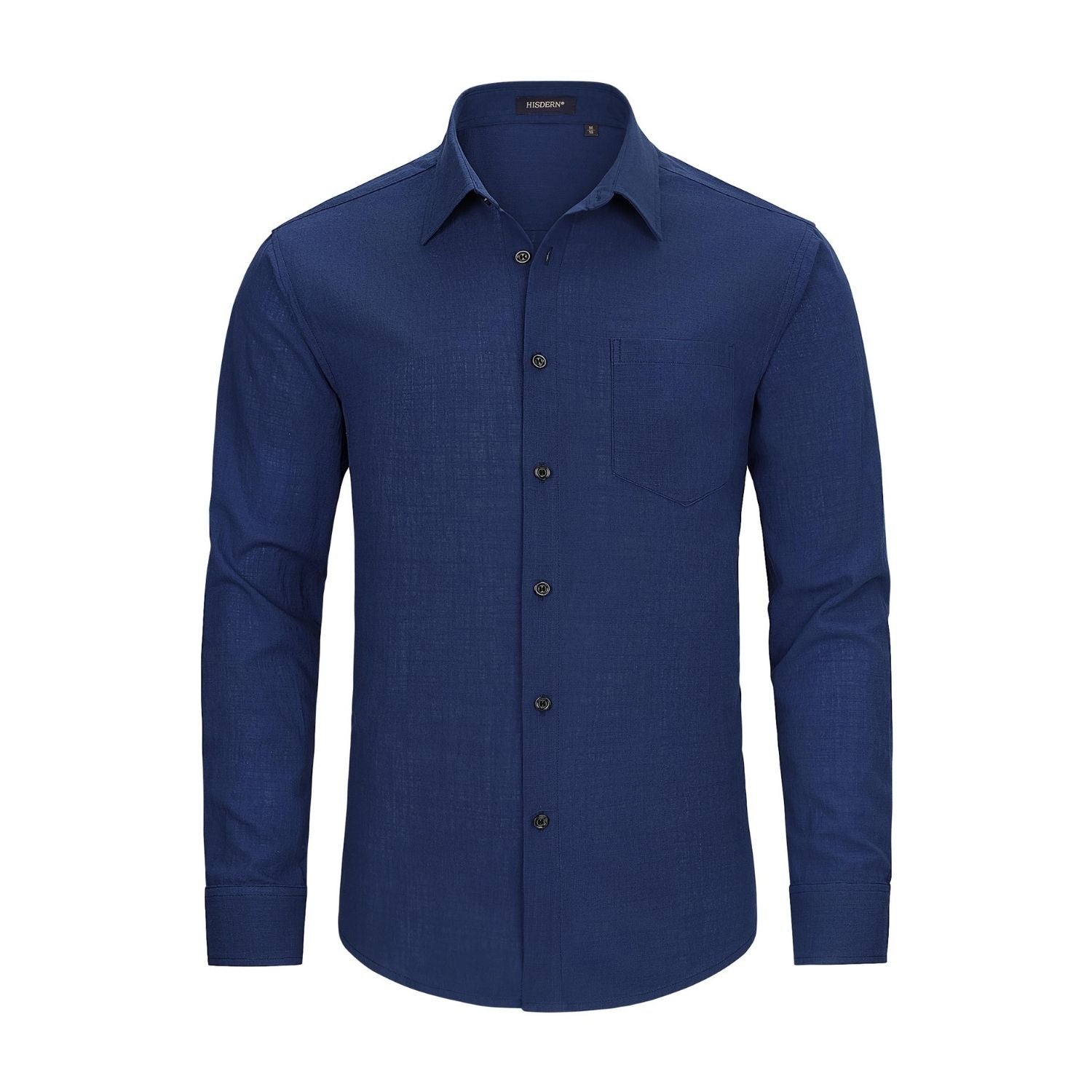 Men's Long Sleeve Navy Blue Casual Linen Shirts for Summer Beach