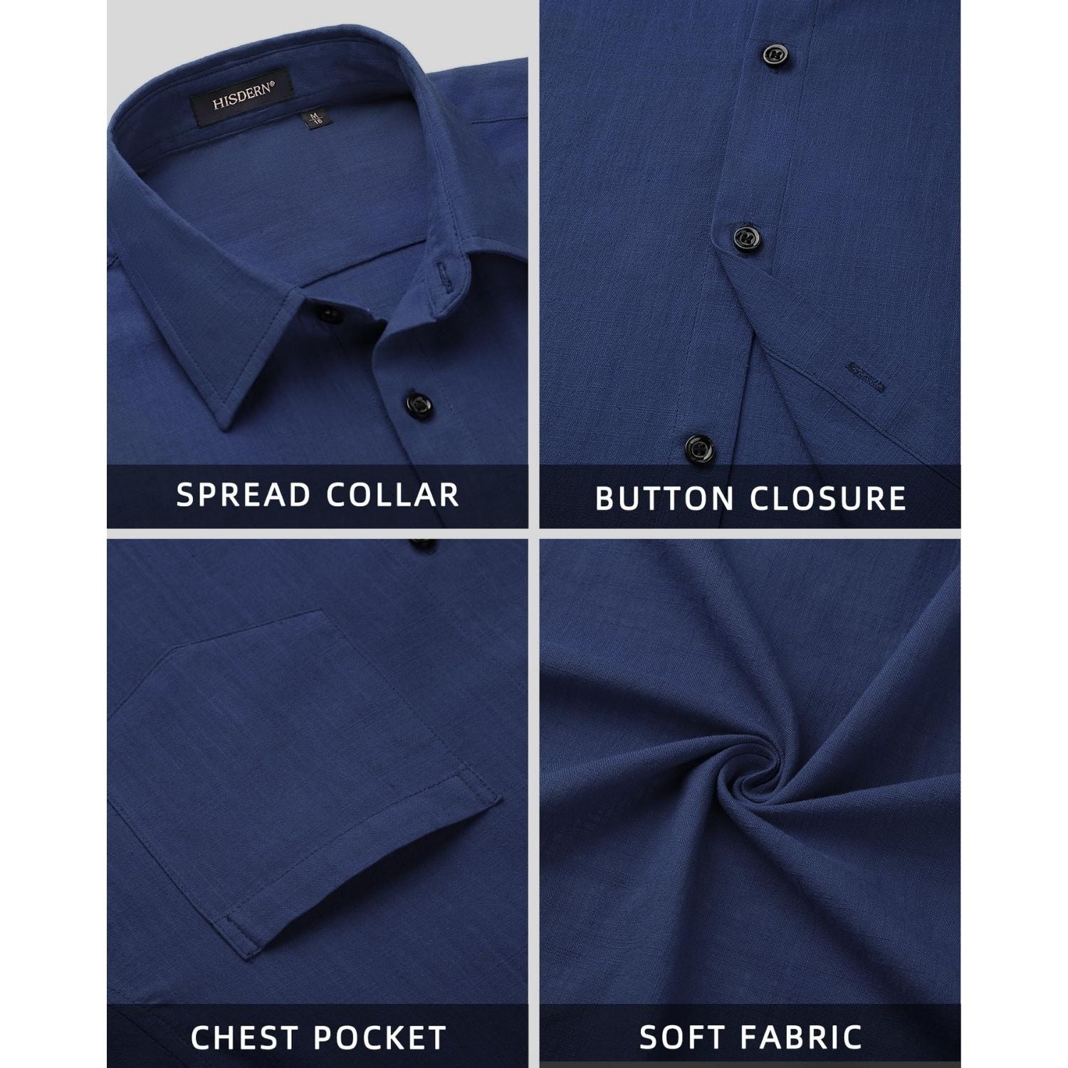 Men's Long Sleeve Navy Blue Casual Linen Shirts for Summer Beach