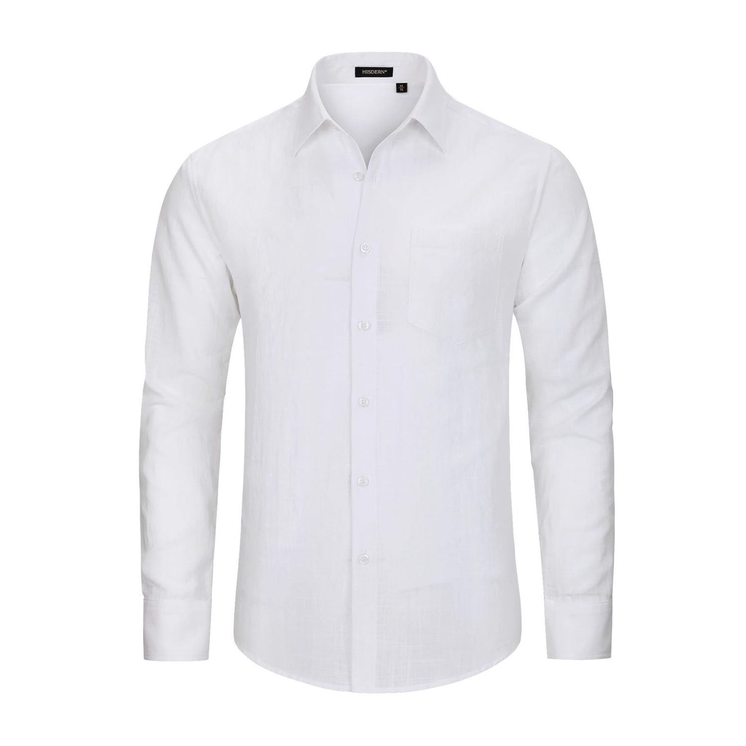 Men's Long Sleeve White Casual Linen Shirts for Summer Beach