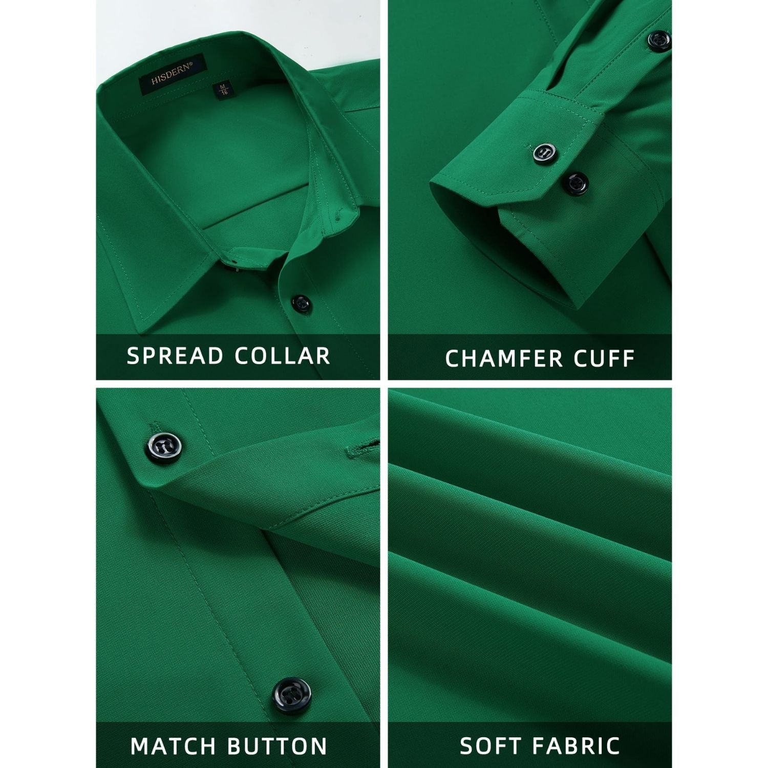 Hisdern Men's Stretch Wrinkle Free Dress Shirts Long Sleeve Non-Iron Green for Work
