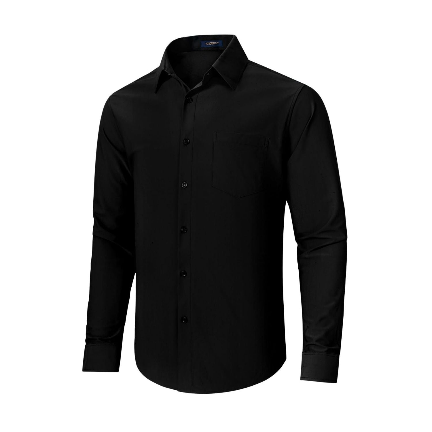 Hisdern Men's Stretch Wrinkle Free Dress Shirts Long Sleeve Non-Iron Black for Work