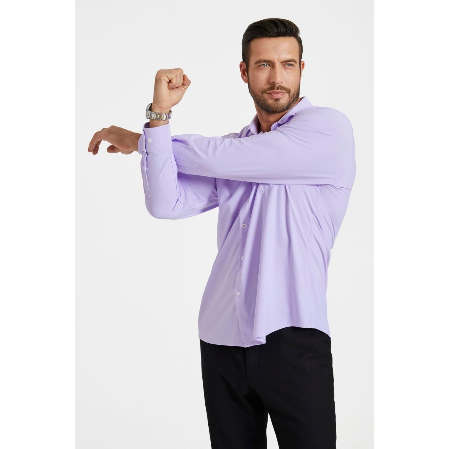 Hisdern Men's Stretch Wrinkle Free Dress Shirts Long Sleeve Non-Iron Lavender for Work