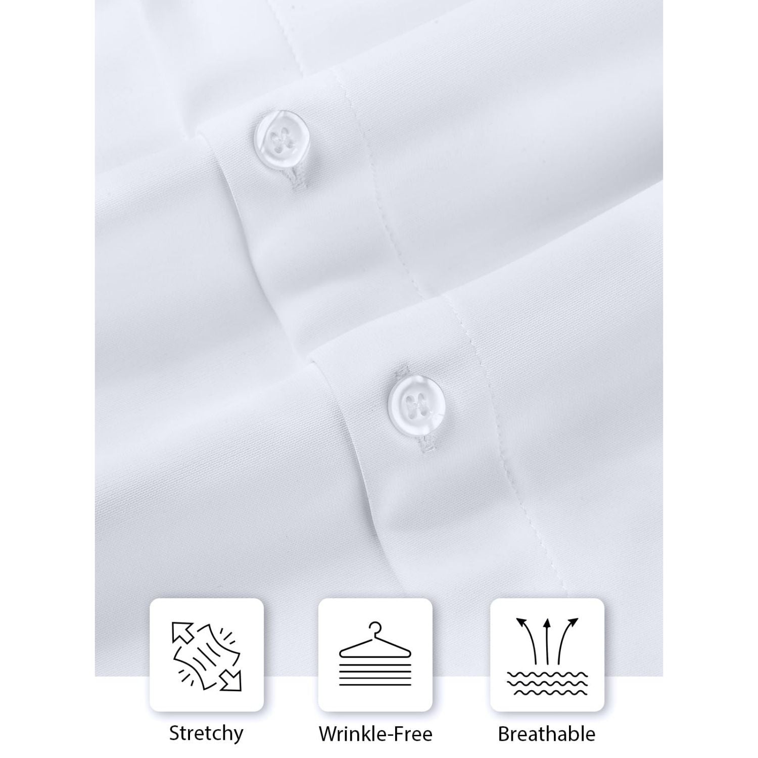 Hisdern Men's Stretch Wrinkle Free Dress Shirts Long Sleeve Non-Iron White for Work