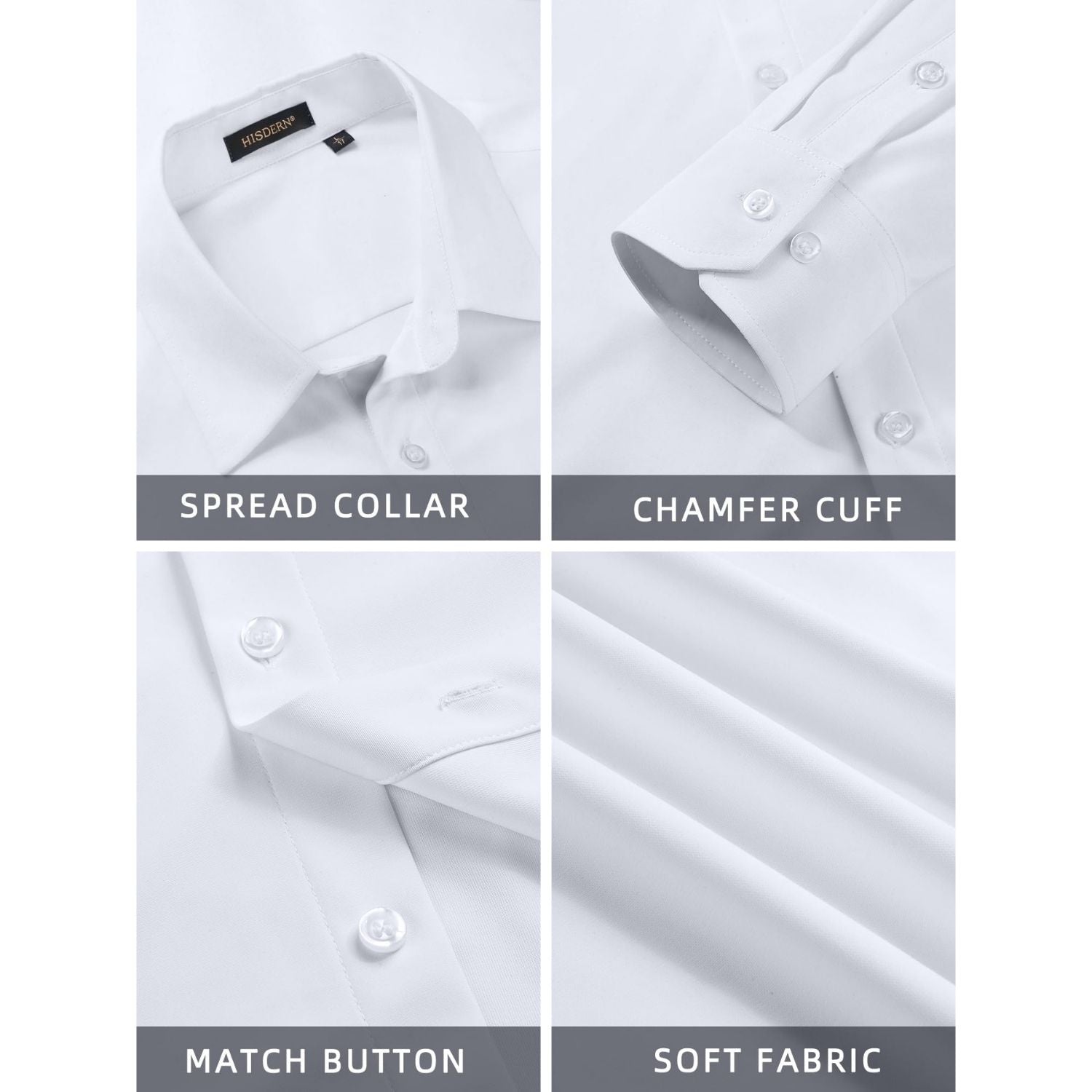 Hisdern Men's Stretch Wrinkle Free Dress Shirts Long Sleeve Non-Iron White for Work