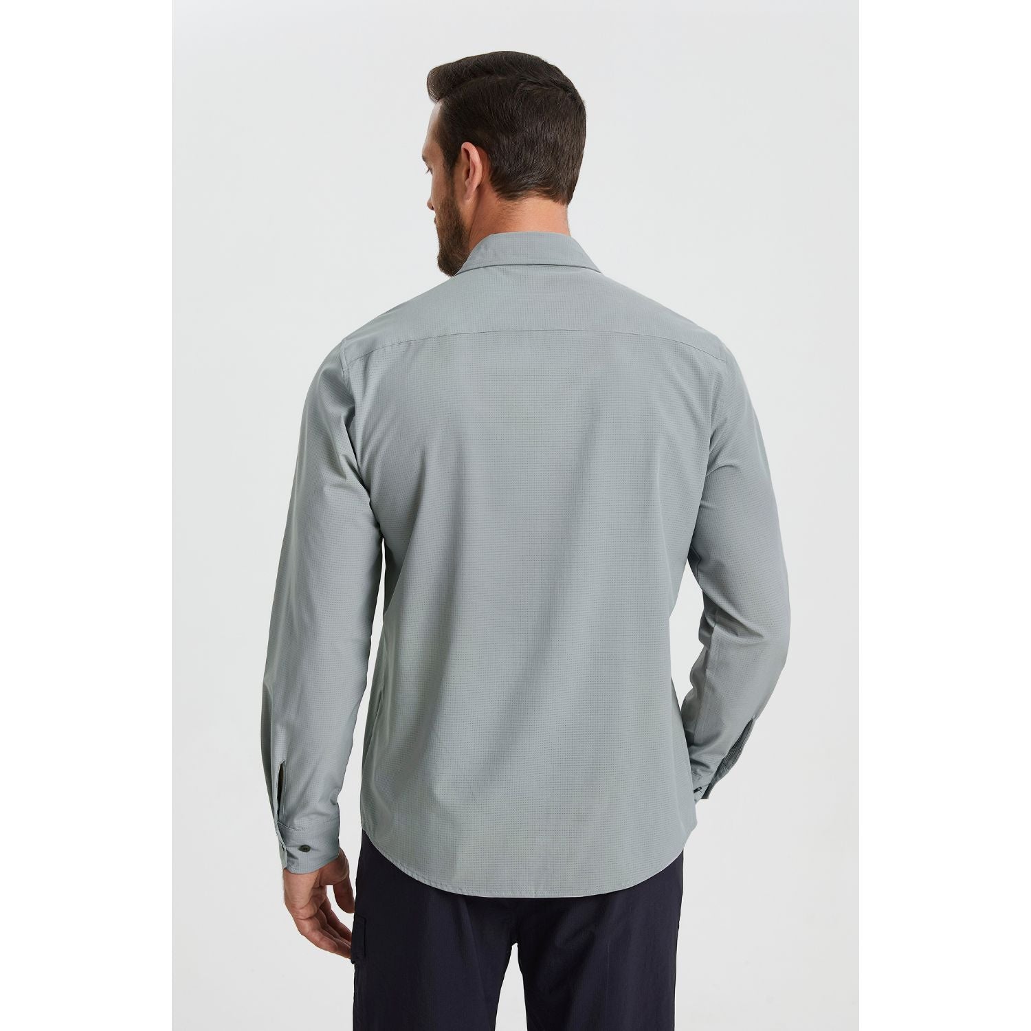 Hisdern Men's Sun Protection Grey Fishing Shirt UPF 50+ for Fishing Hiking