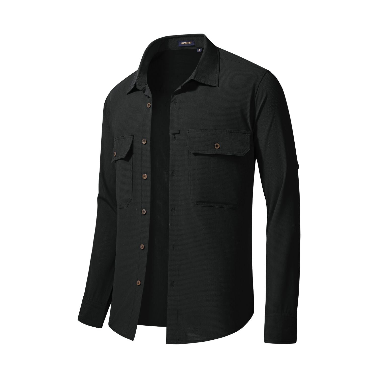 Hisdern Men's Sun Protection Black Fishing Shirt UPF 50+ for Fishing Hiking