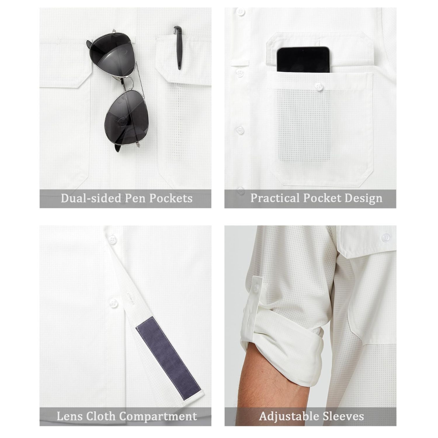 Hisdern Men's Sun Protection White Fishing Shirt UPF 50+ for Fishing Hiking