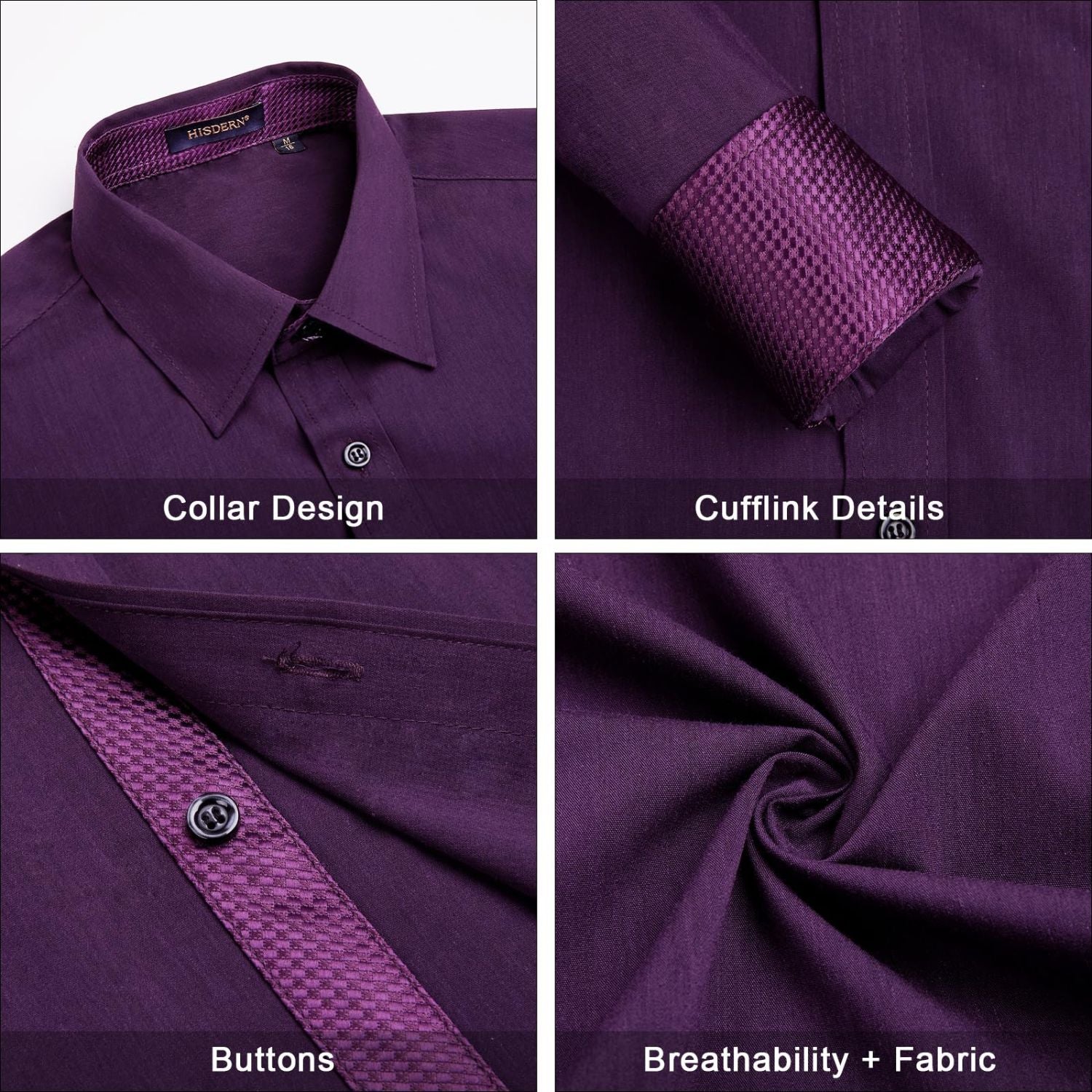 Hisdern Men's Purple Splicing Dress Shirt For Office Wear