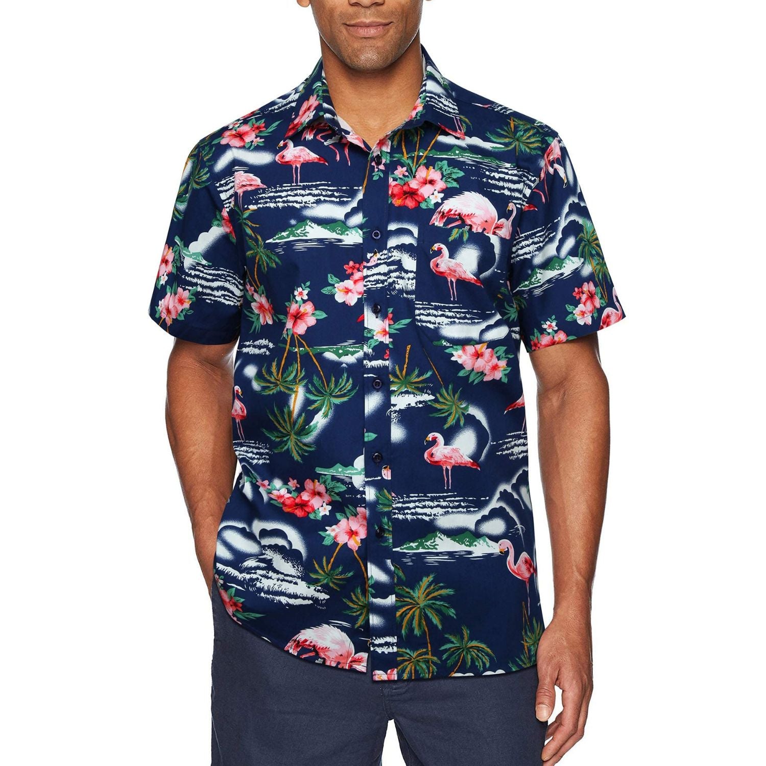 Funky Hawaiian Shirts with Pocket - NAVY BLUE-1