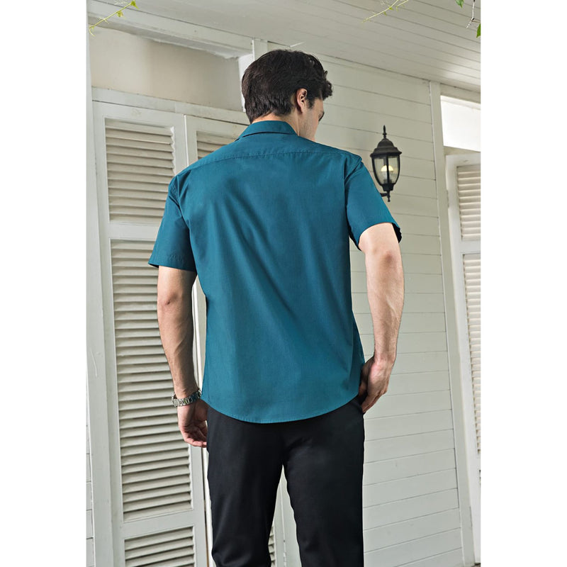 Men's Short Sleeve Shirt with Pocket - B1-TEAL