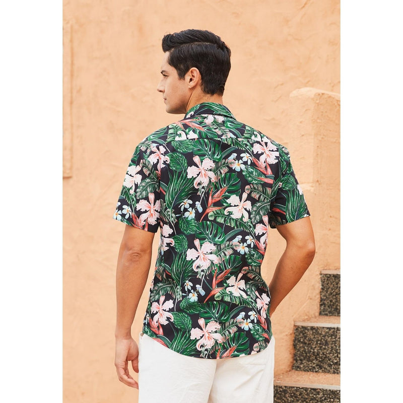 Funky Hawaiian Shirts with Pocket - 18-BLACK/GREEN