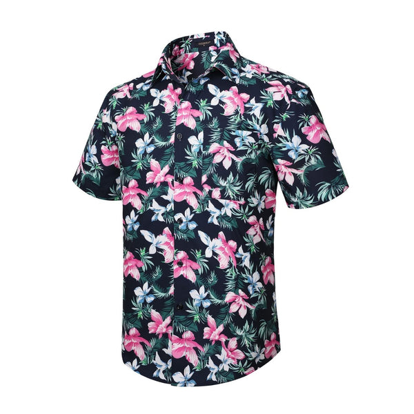 Funky Hawaiian Shirts with Pocket - 14-BLACK\PINK