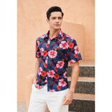 Funky Hawaiian Shirts with Pocket - A4-NAVY PINK