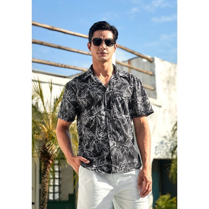 Funky Hawaiian Shirts with Pocket - A2-BLACK