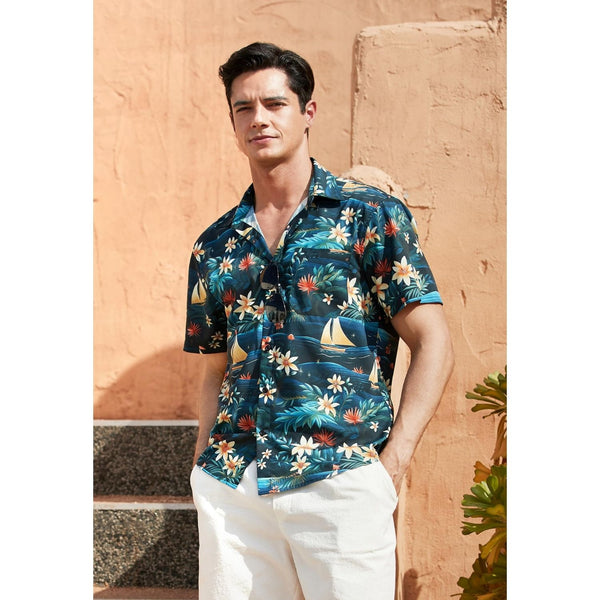 Funky Hawaiian Shirts with Pocket - 13-BLACK FLORAL