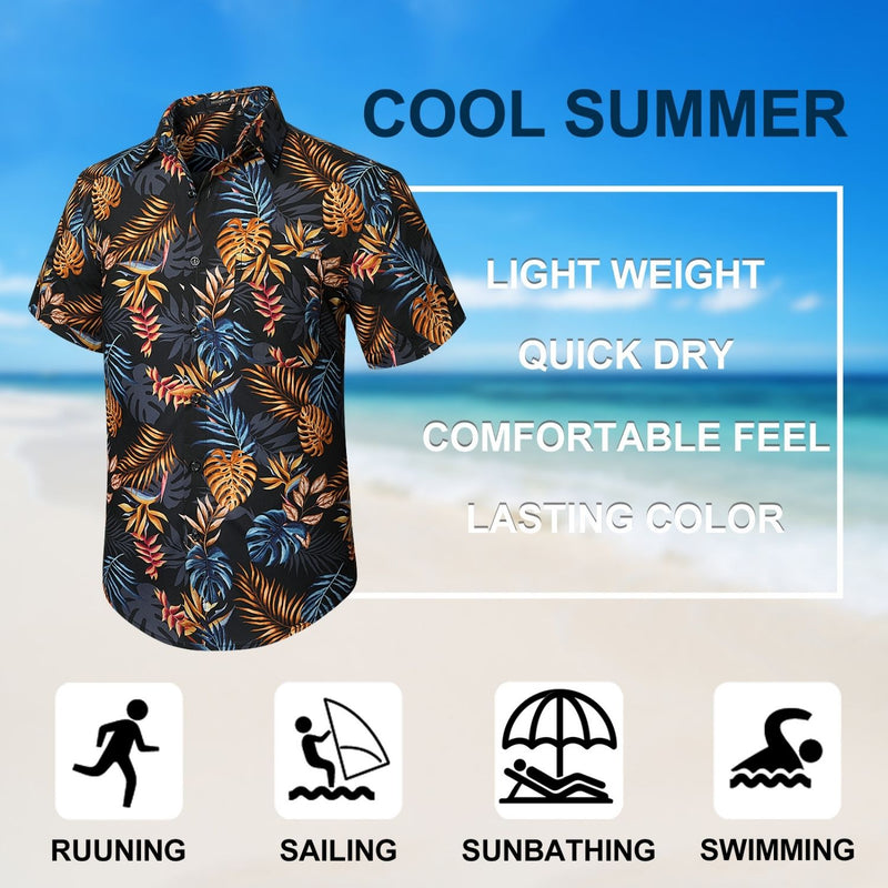 Funky Hawaiian Shirts with Pocket - A6-BLACK ORANGE