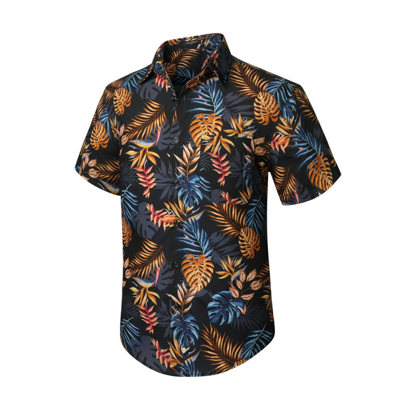 Funky Hawaiian Shirts with Pocket - A6-BLACK ORANGE