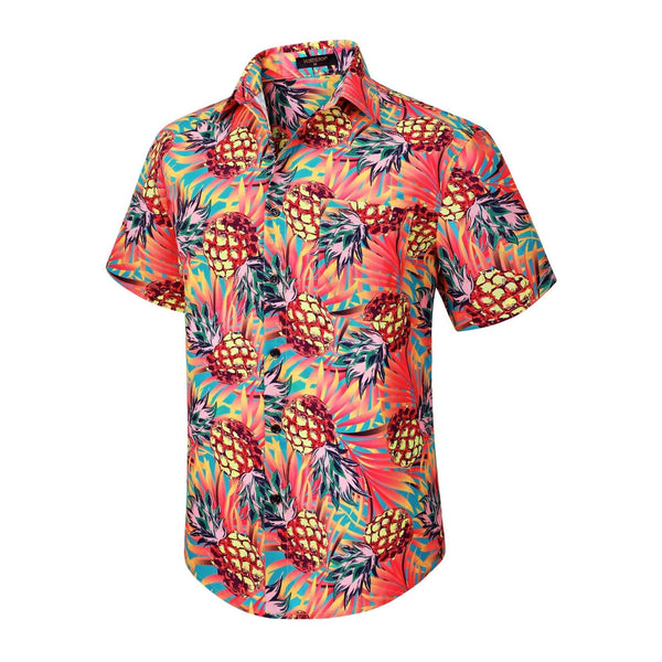 Funky Hawaiian Shirts with Pocket - 17-ORANGE/PINEAPPLE