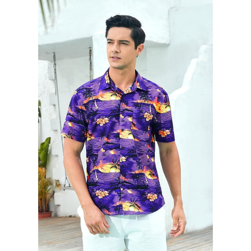 Funky Hawaiian Shirts with Pocket - A3-PURPLE