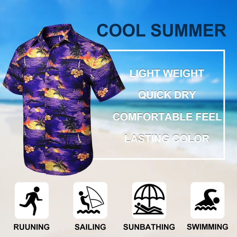 Funky Hawaiian Shirts with Pocket - A3-PURPLE