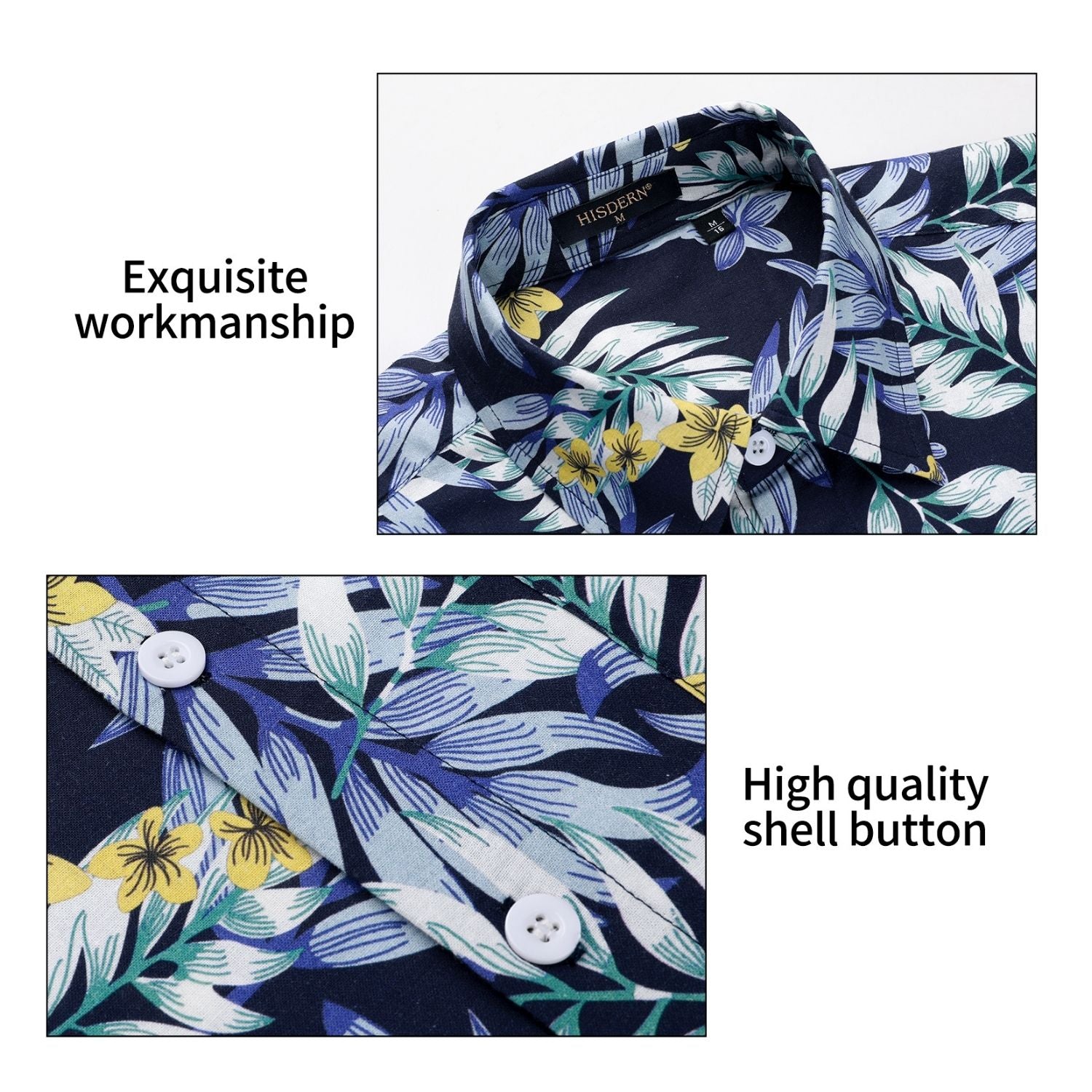 Funky Hawaiian Shirts with Pocket - NAVY BLUE/GREY