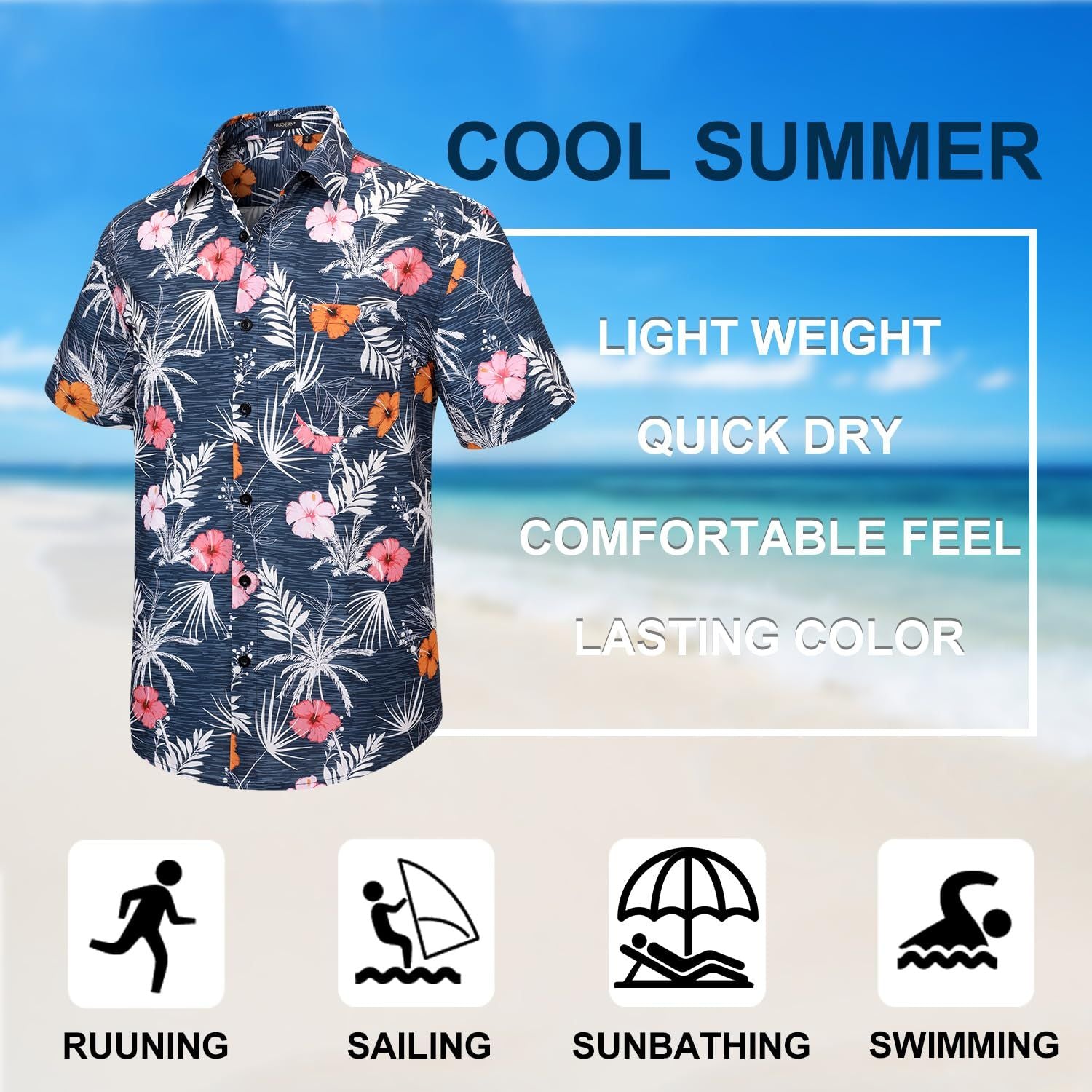 Navy Floral Button Up Hawaiian Shirt For Summer Vacation