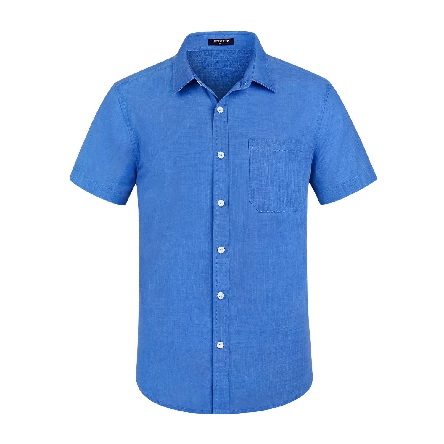 Men's Short Sleeve Blue Casual Linen Shirts for Summer Beach