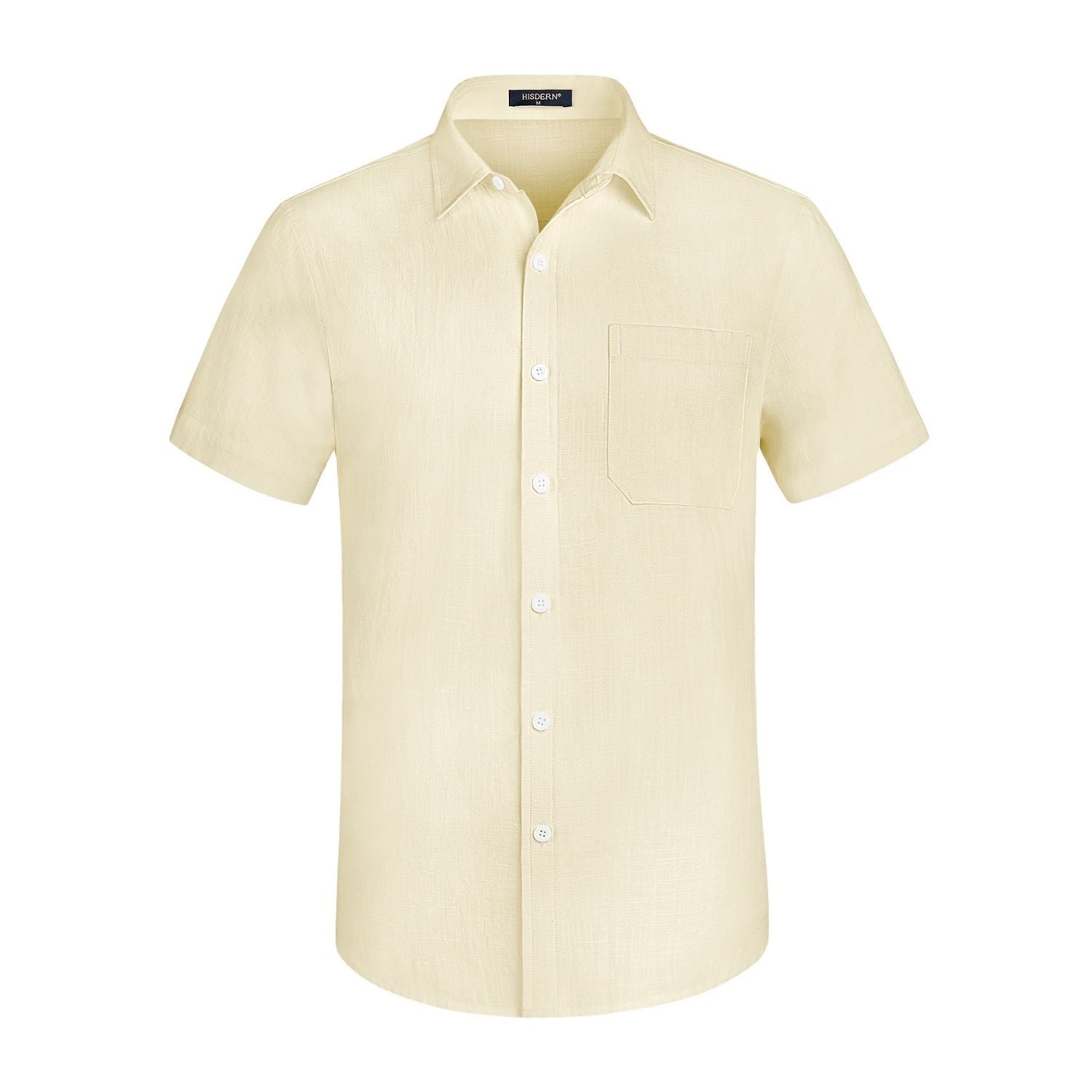 Men's Short Sleeve Beige Casual Linen Shirts for Summer Beach