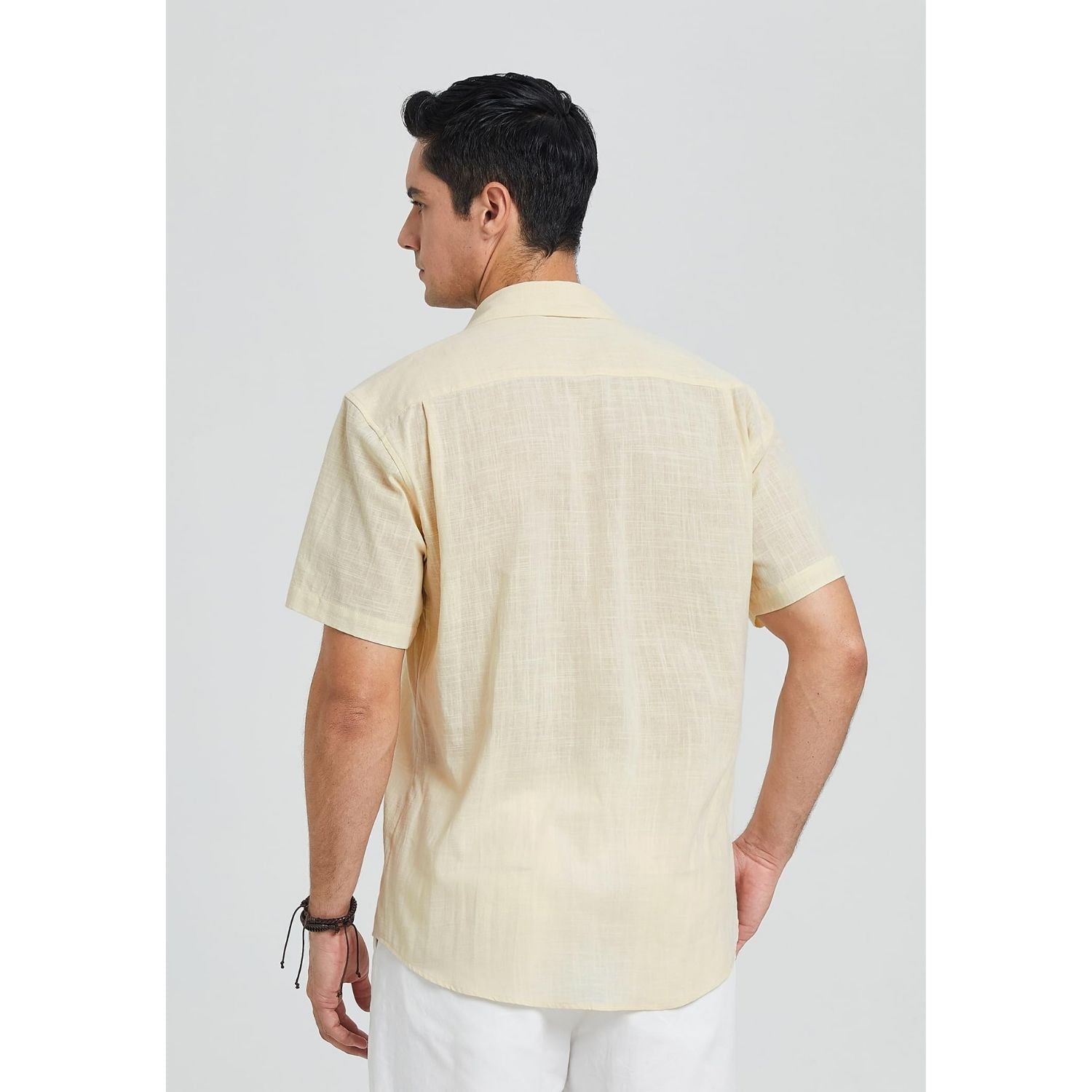 Men's Short Sleeve Beige Casual Linen Shirts for Summer Beach