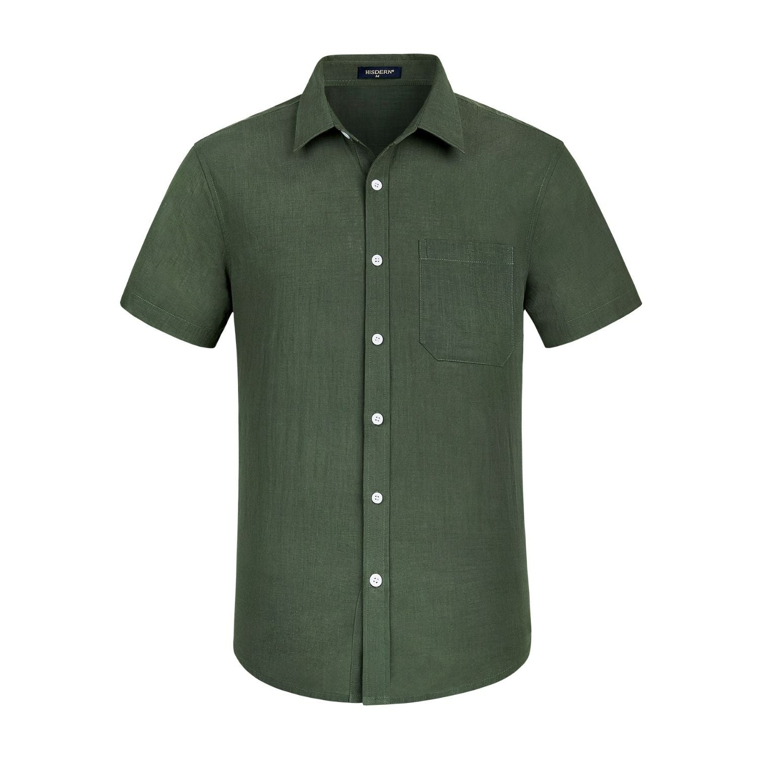 Men's Short Sleeve Green Casual Linen Shirts for Summer Beach