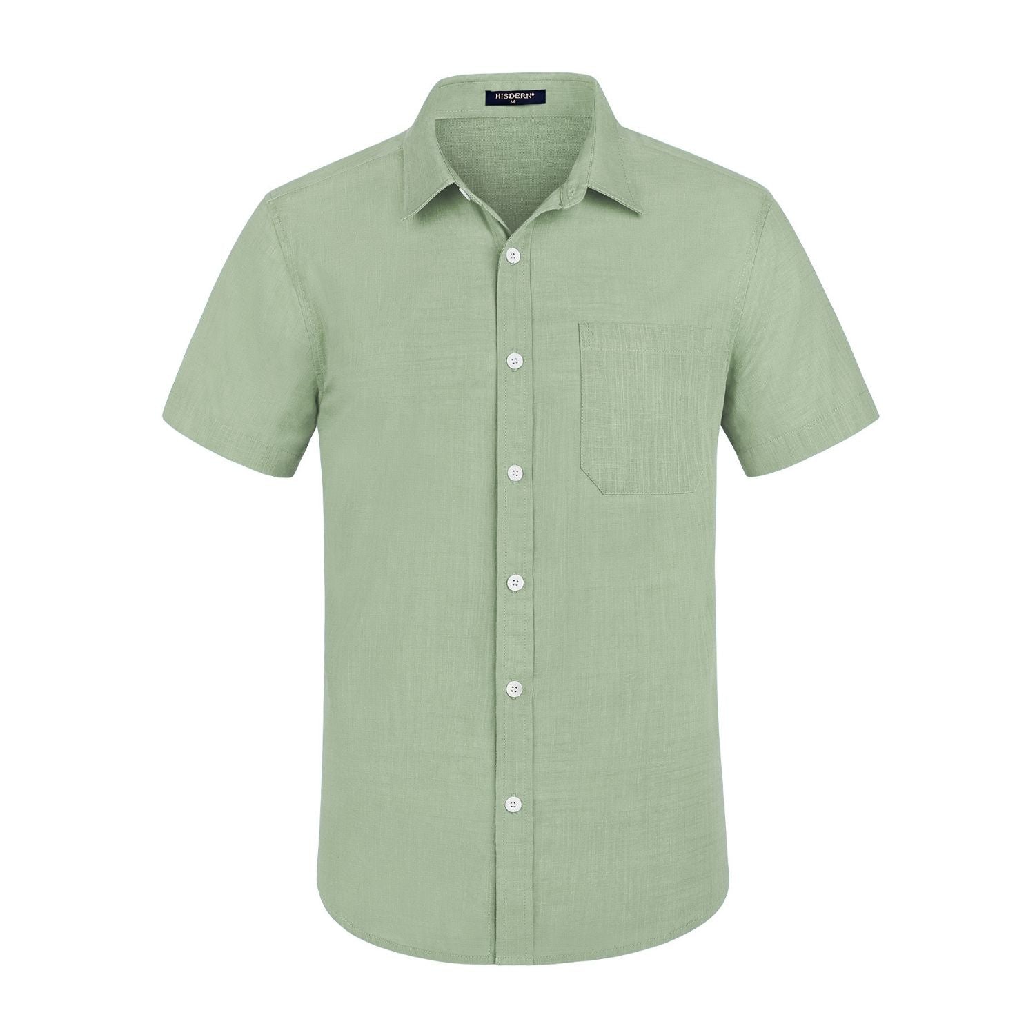 Men's Short Sleeve Sage Green Casual Linen Shirts for Summer Beach